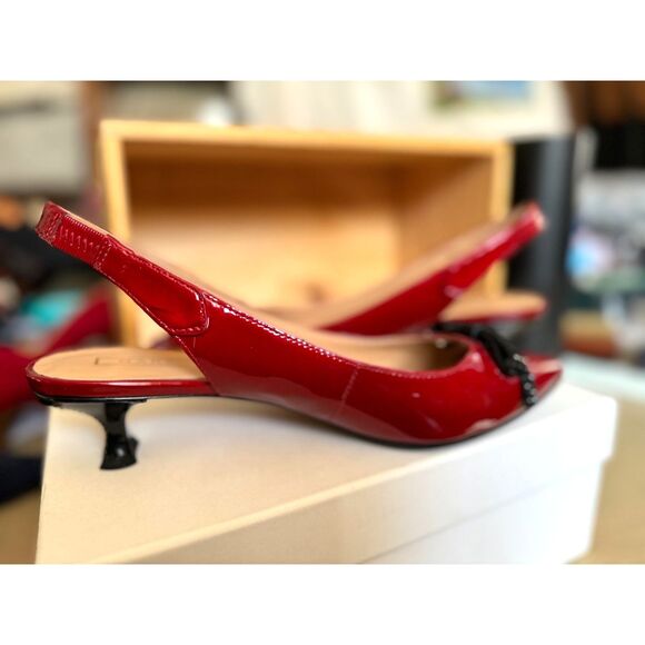 Marc Jacobs Red Patent Leather Sling Back Kitten Heels Size EU 37.5 = US 7 - Picture 6 of 15